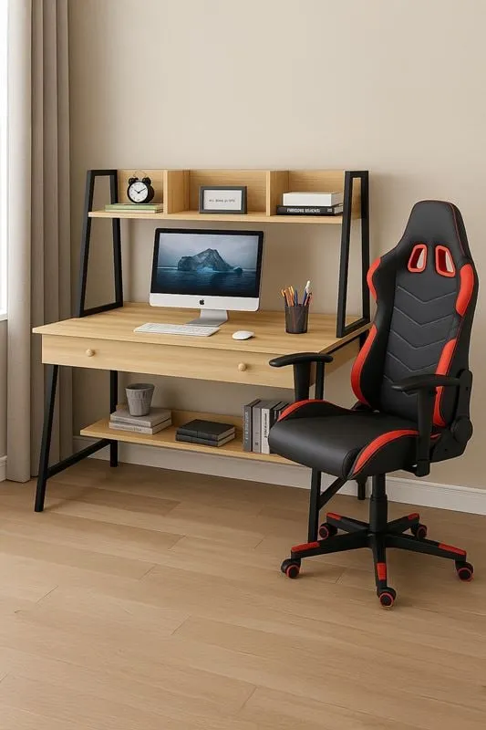 STUDENT-1 Set (Desk H/Y Sonoma+Gaming Armchair BF9150 Red)