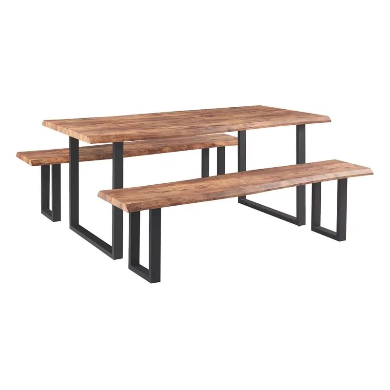 LIZARD 3D PAPER Set (Table 180x90cm+2 Benches) Metal Black/Dark Acacia