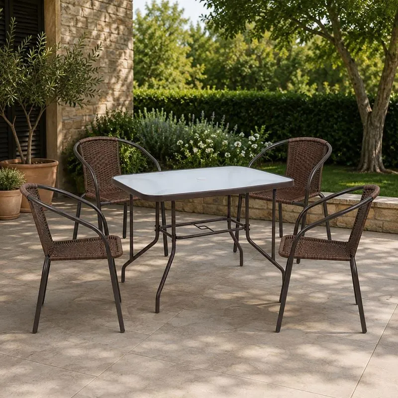 BALENO-W Set (Table 110x60cm+4 Armchairs) Metal/Wicker Brown