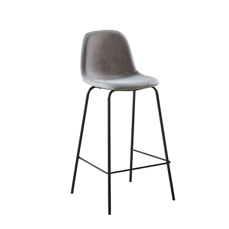 CELINA Bar Stool Black Metal, Grey Fabric (seat height 67cm)
