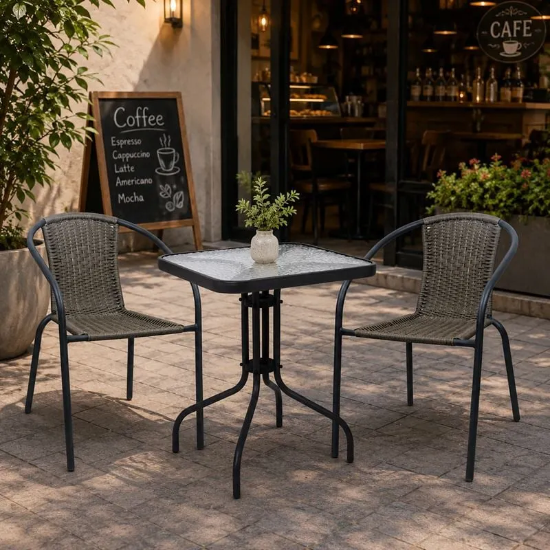 BALENO-W Set Κήπου - Βεράντας: Τραπέζι + 2 Πολυθρόνες Μέταλλο Ανθρακί, Wicker Mixed Grey