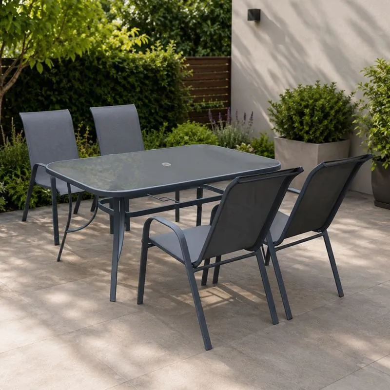 RIO Set (Table 120x70cm+4 Armchairs) Metal Dark Grey/Textilene Grey