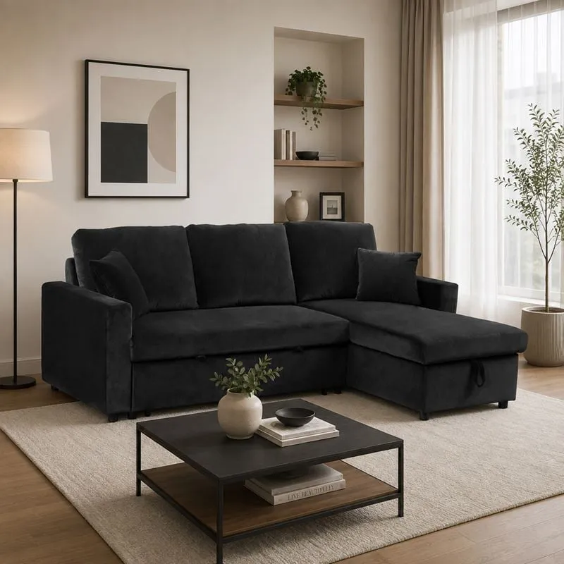 MONTREAL Reversible Storage Corner Sofabed Microfiber Black