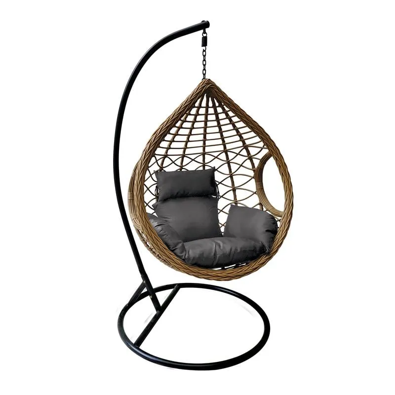 MADRID Hanging Lounge Metal Black/Wicker Natural/Cushion Dark Grey