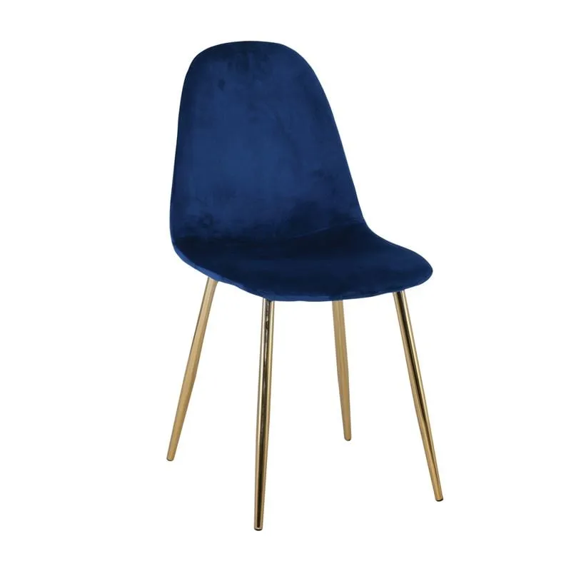 CELINA Gold Metal Chair, Blue Velure