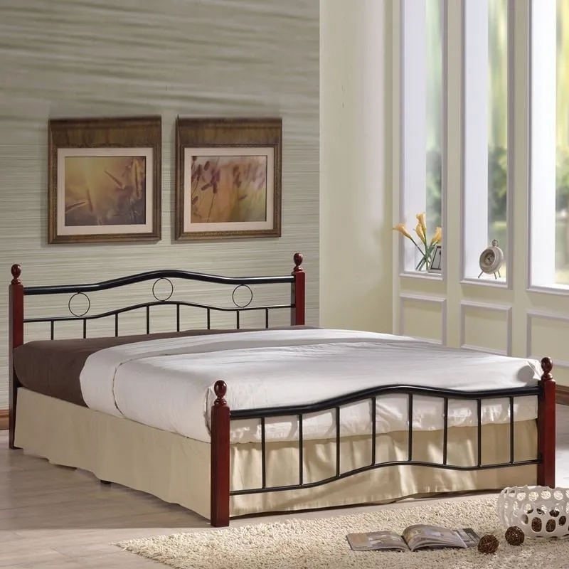 VICTOR Bed (for Mattress 150x200cm) Metal Black/Wood Walnut