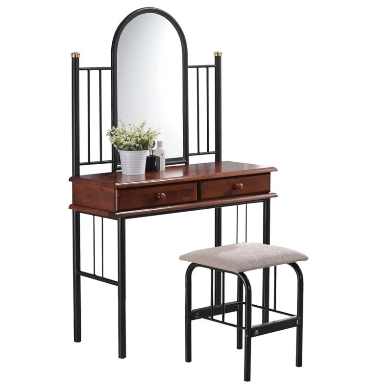 FLORA Dressing Table Set Metal Black/Wood Walnut