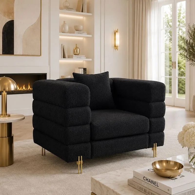 MORRIS Armchair Black Teddy Fabric