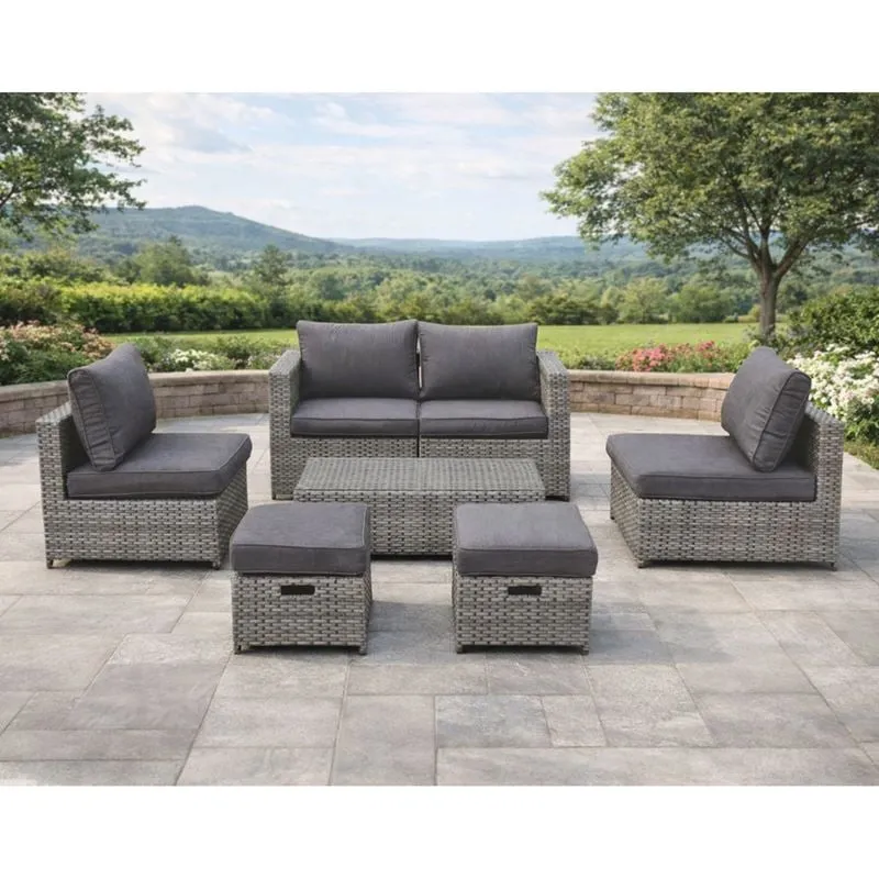 BALI Set Metal (6 seats) Wicker & Cushions Grey