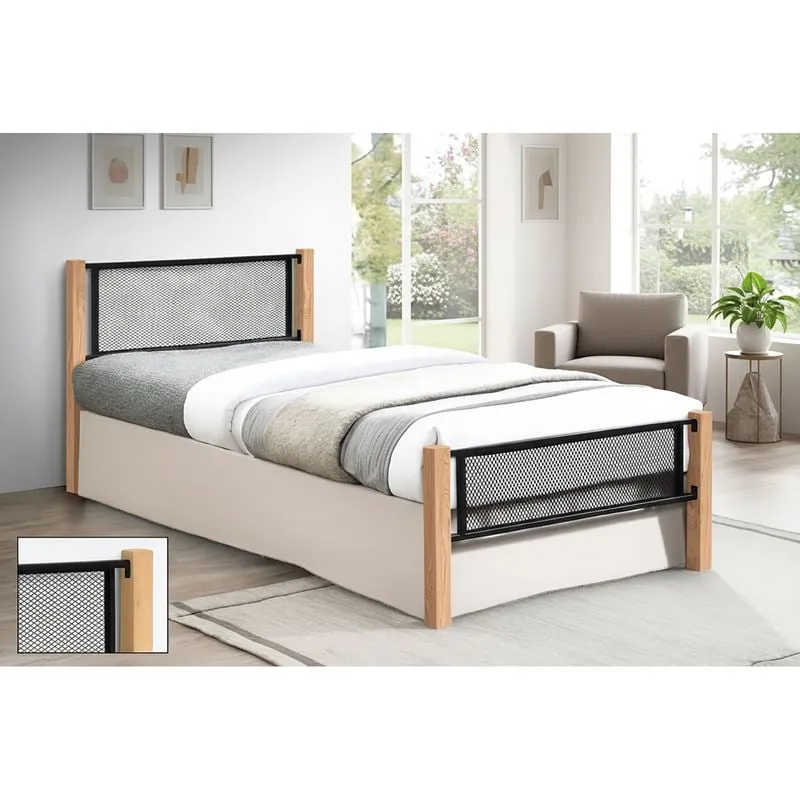 NET Bed (for Mattress 90x190cm) Metal Black/Wood Natural