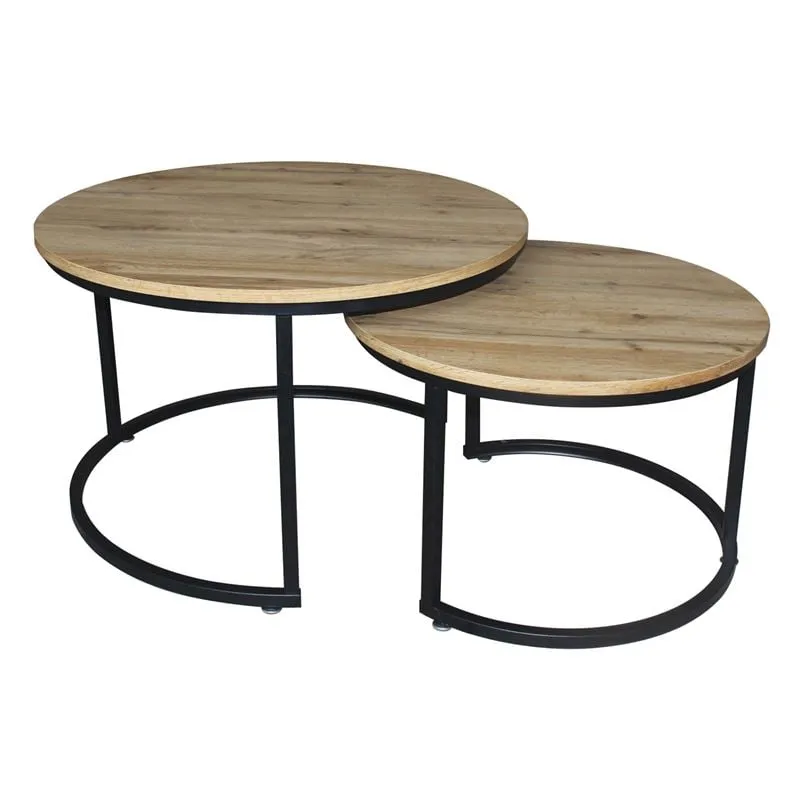 BOZZI Set-2 Coffee Tables D.59cm+D.74cm Metal Black/Natural