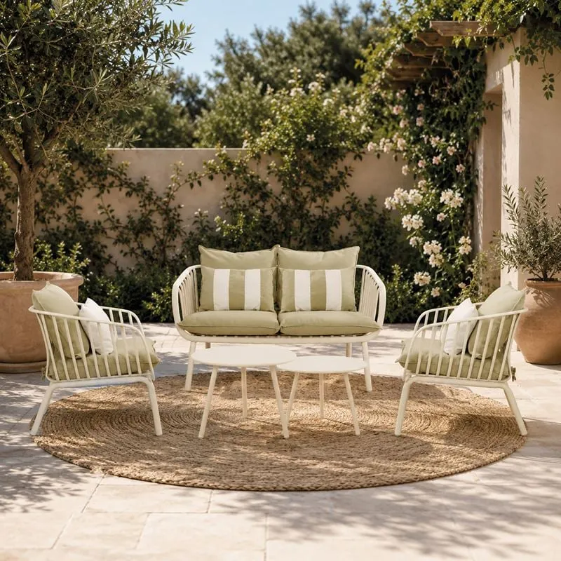 ASTRID Set Σαλόνι Κήπου 5τεμ, PP & Μέταλλο Cream, Μαξιλάρια Sandy Green