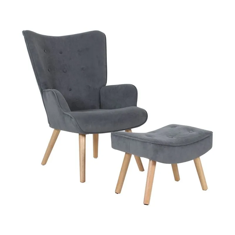 ALMA Set Armchair & Stool Natural / Velure Grey (K/D)