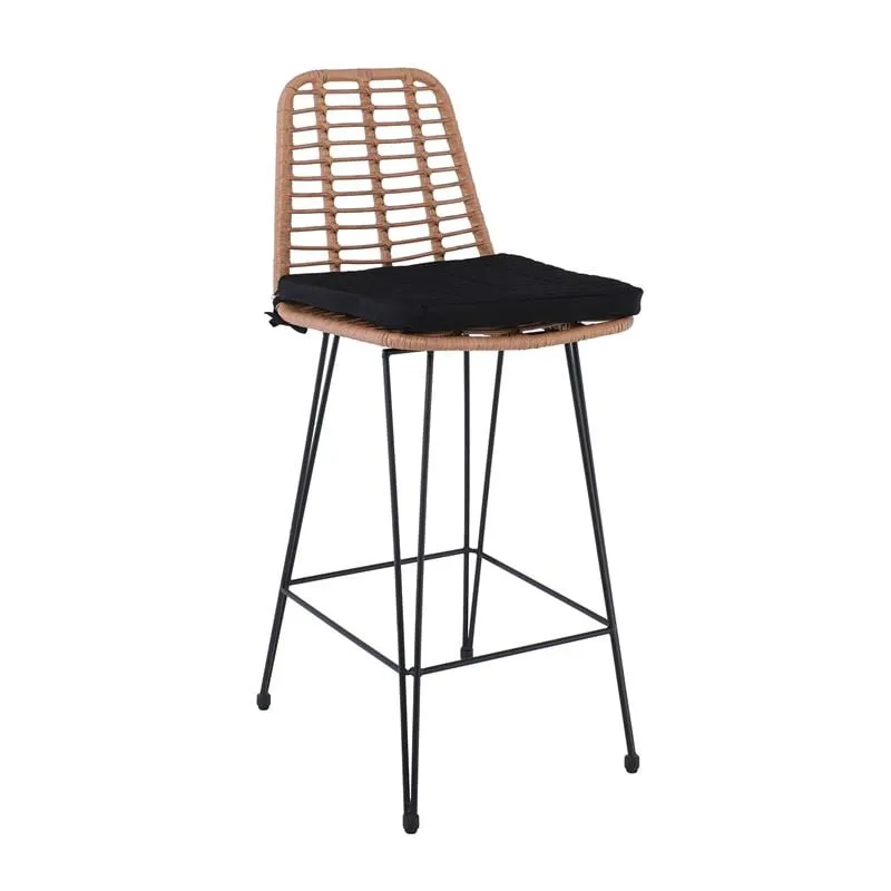 SALSA Bar Stool-Pro with Cushion, Metal Black/Wicker Natural