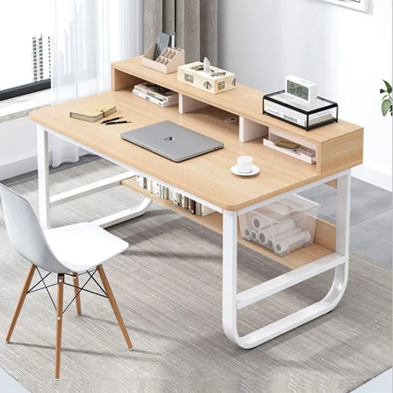 PC Metal Desk 2 Shelves 100x63x73cm White/Natural
