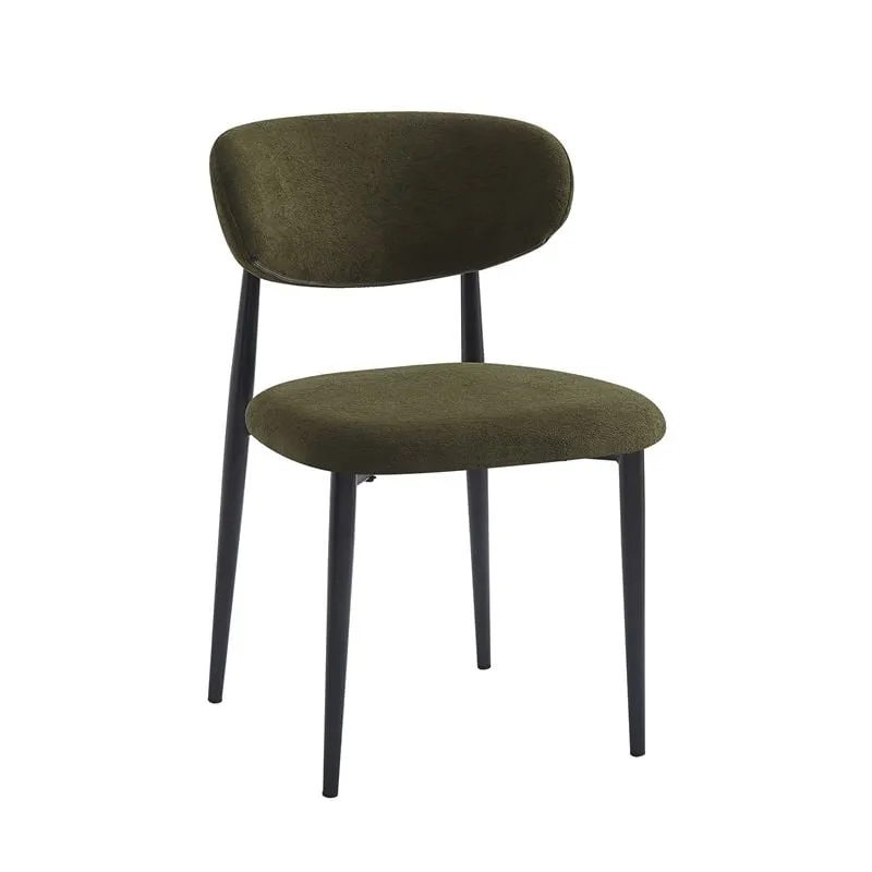 POINT Chair Black Metal, Teddy Olive Green Fabric