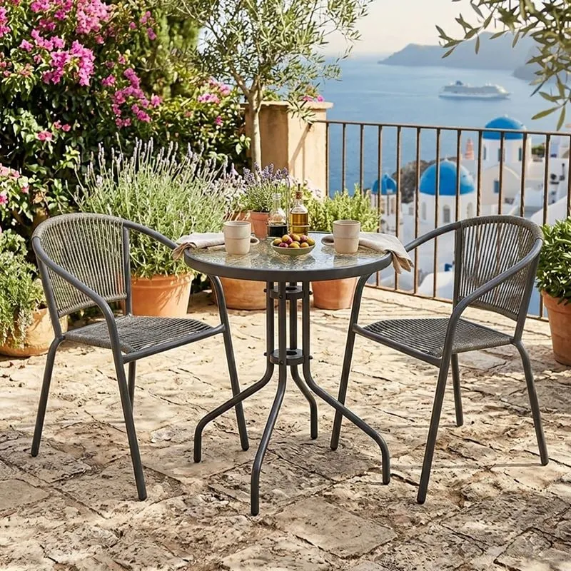 PATTY Set (Table D.60cm+2 Armchairs) Metal Anthracite/PE Rattan Grey