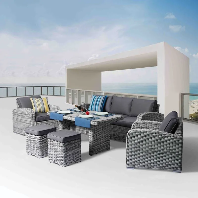 BELMAR Set Alu, Grey White Wicker 6pcs (Cushions Grey)