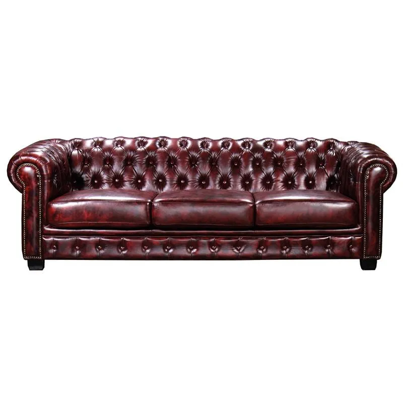 CHESTERFIELD Birmingham Καναπές 4Θέσιος Σαλονιού Καθιστικού, Δέρμα Antique Red