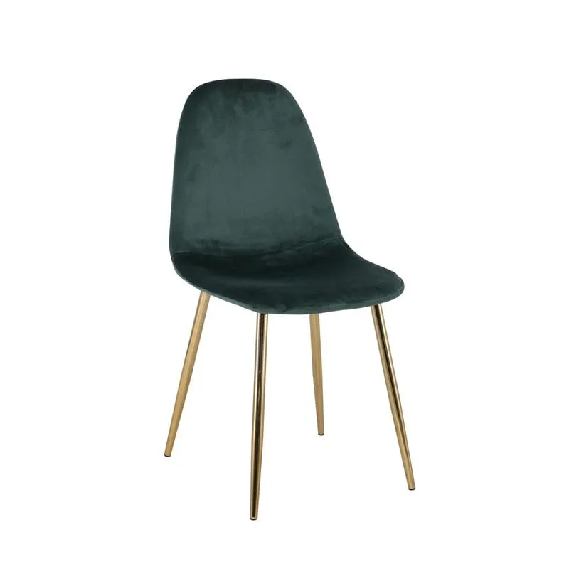CELINA Gold Metal Chair, Fabric Velure Forest Green