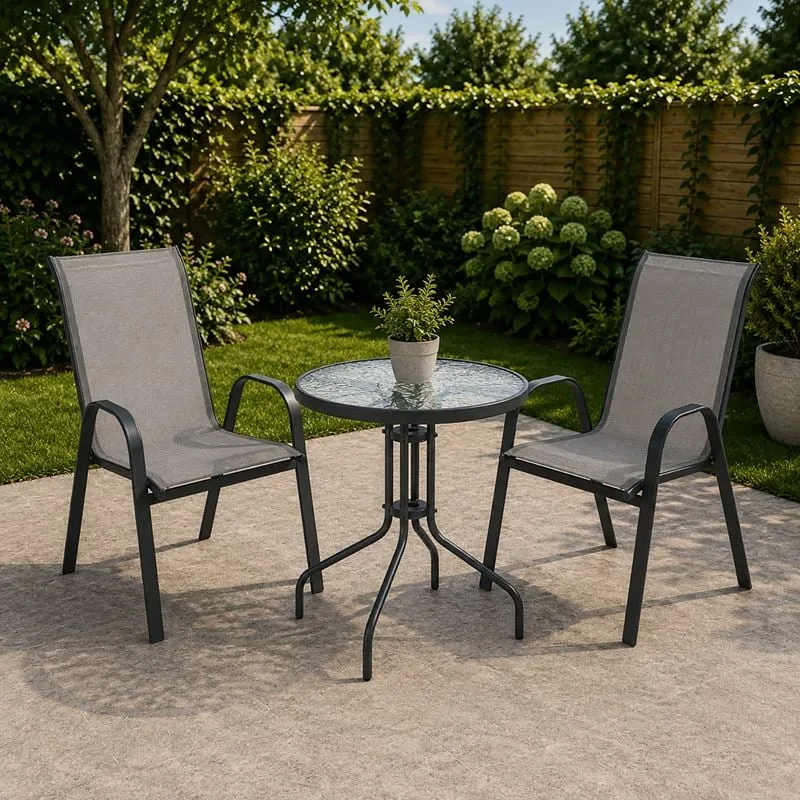 RIO Set (Table D70cm+2 Armchairs) Metal Dark Grey/Textilene Grey