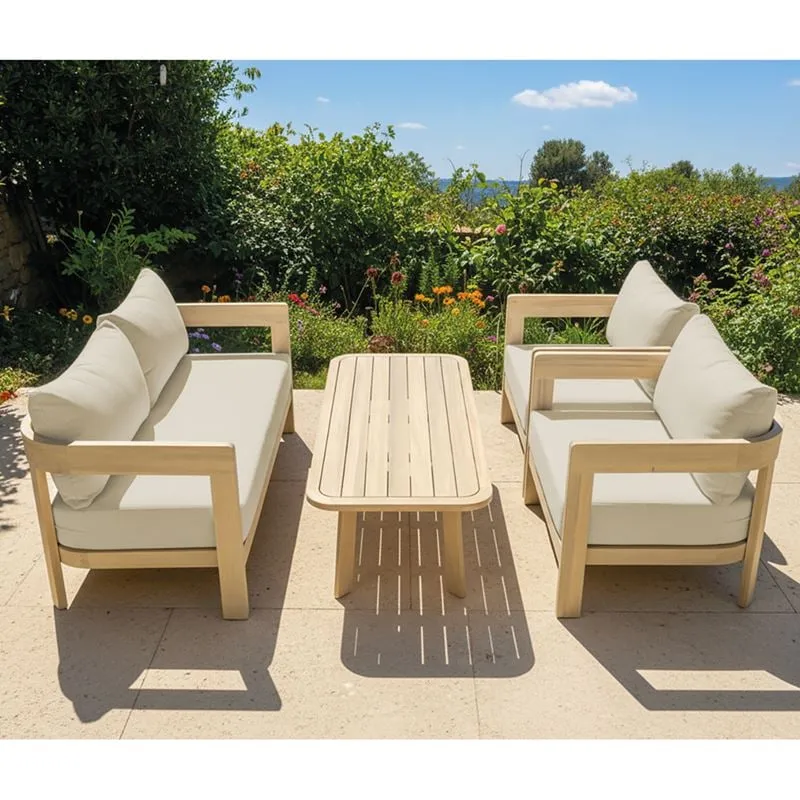 FLORIDA Living Set (4 pcs) Acacia, Cushions Beige