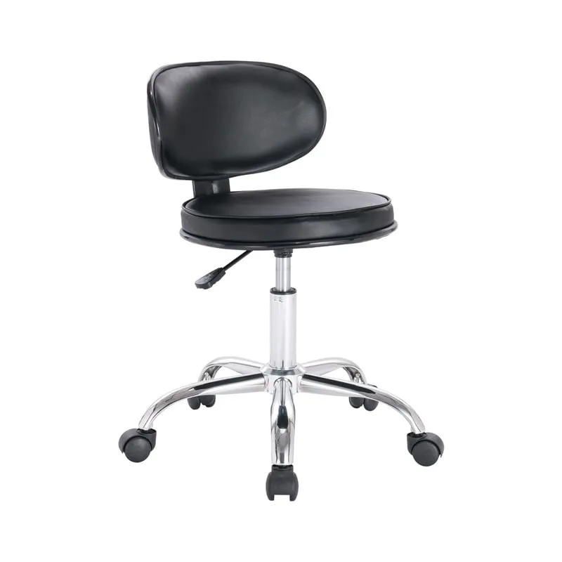 GLORY Stool With Back, Pu Black/Chromed Base