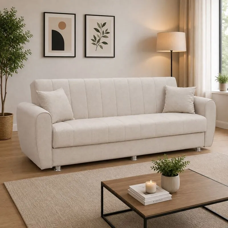 SYDNEY Sofa-Bed with Storage 3-Seater / Fabric Beige
