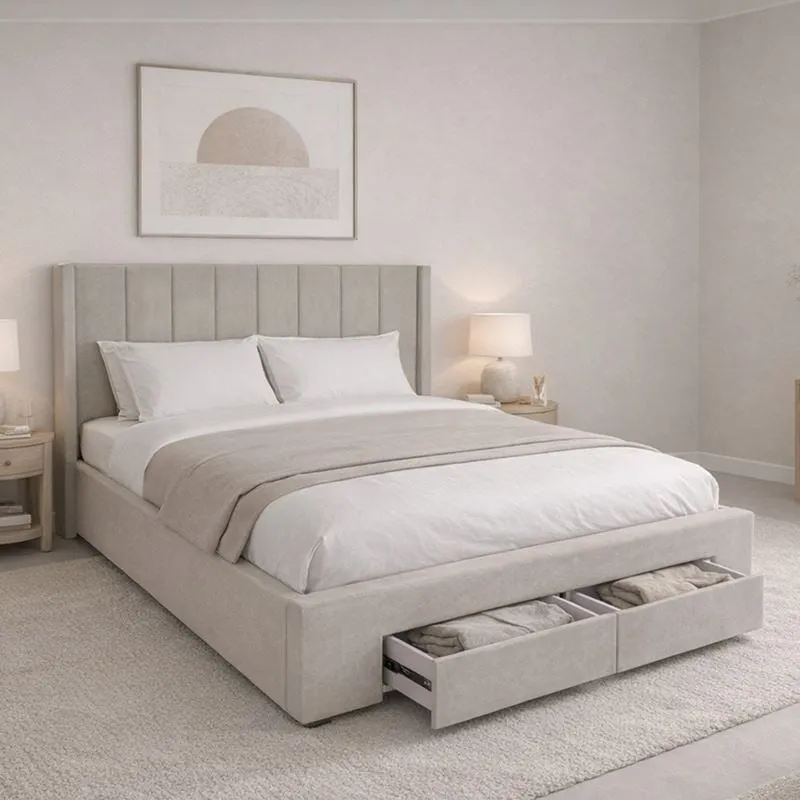 NEBRASKA Gas Lift Bed With Drawers (for Mattress 160x200cm) Fabric Beige
