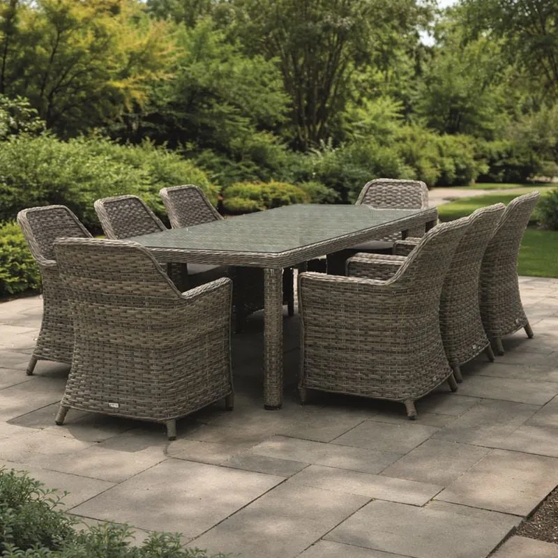 ESPERIA Set Τραπεζαρία Κήπου ALU,Wicker Grey Brown-Ανθρακί: Τραπέζι 230x100 + 8 Πολυθρόνες