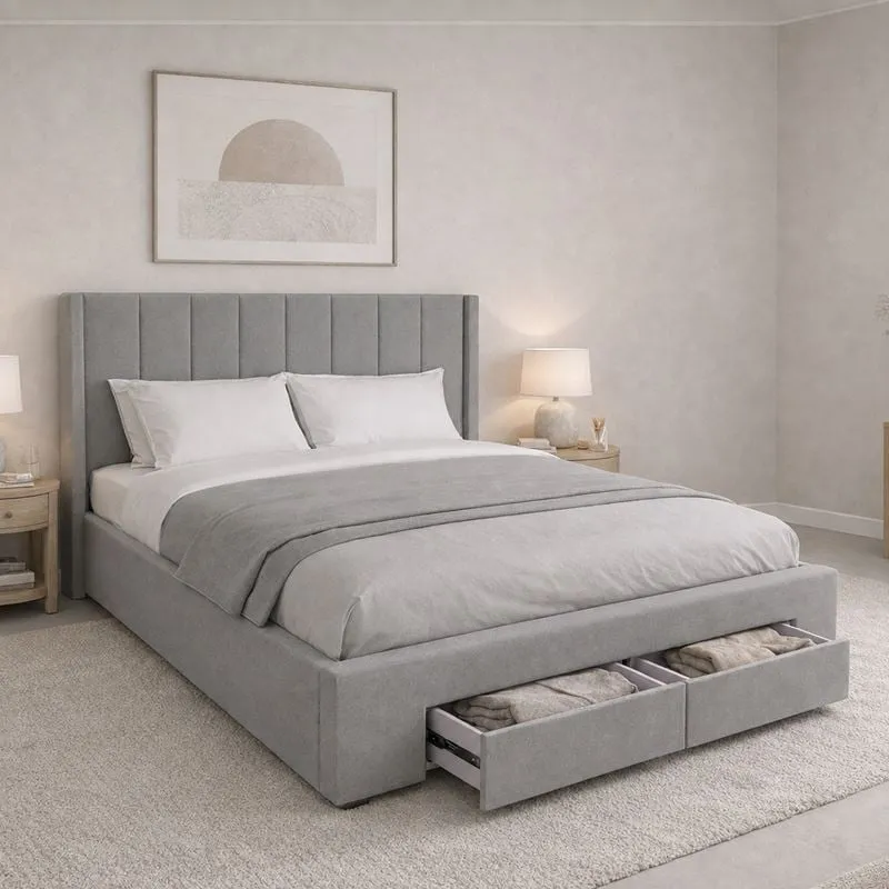 NEBRASKA Gas Lift Bed With Drawers (for Mattress 160x200cm) Fabric Grey