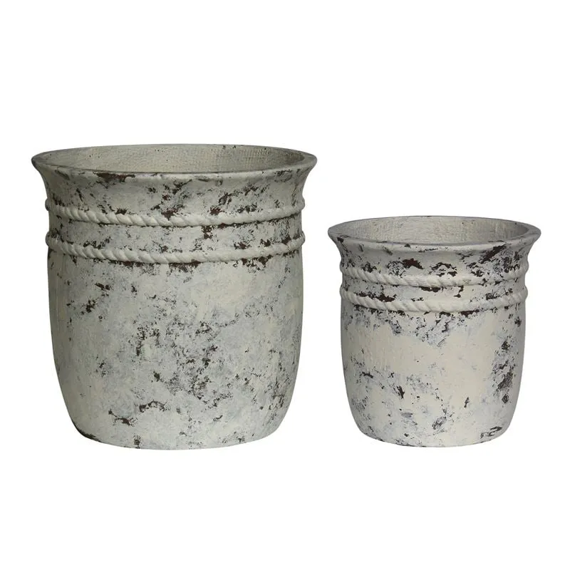 FLOWER POT-15 Set 2pcs/Cement Antique White