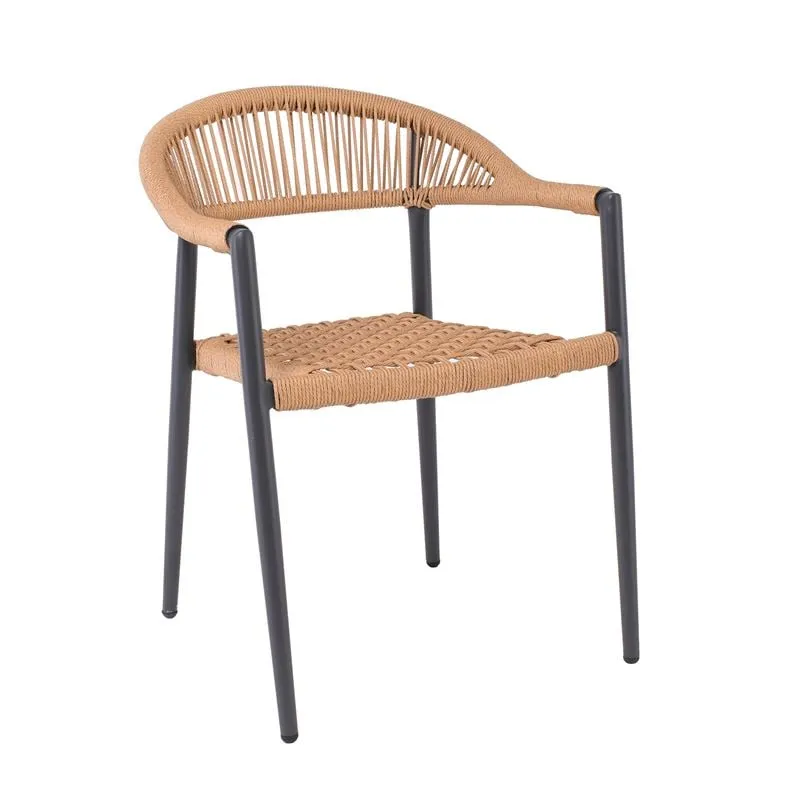 MADISON Πολυθρόνα Βεράντας- Κήπου, ALU Ανθρακί, Rope Wicker Φυσικό, Στοιβαζόμενη