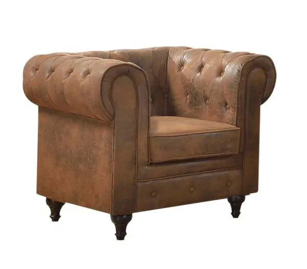 CHESTERFIELD York Πολυθρόνα Σαλονιού - Καθιστικού, Ύφασμα Απόχρωση Καφέ Camel