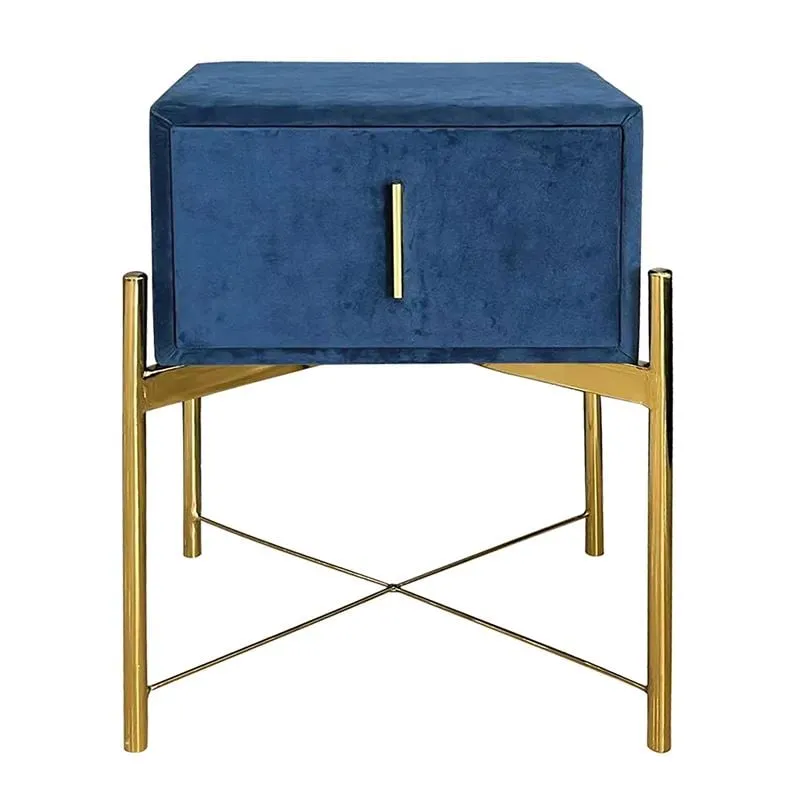 PASSION Bedside Blue Velure Fabric 1-Drawer