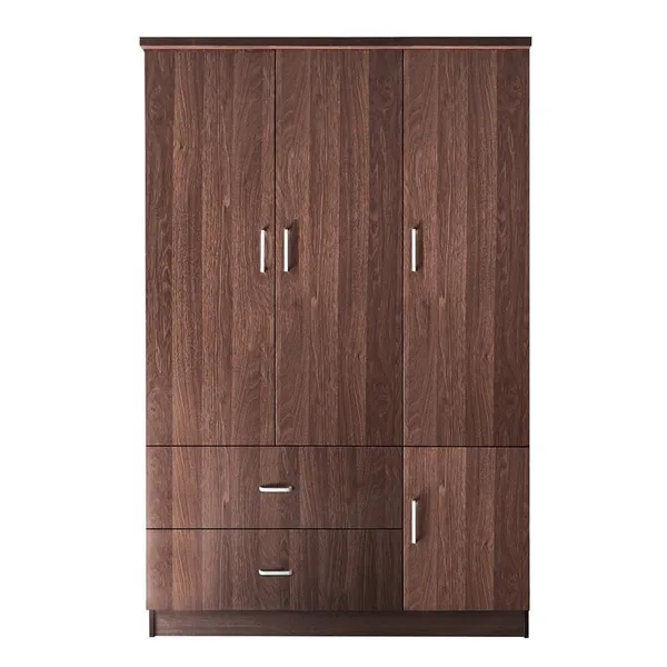 CLOSET Ντουλάπα Τετράφυλλη, 5 Ράφια, 2 Συρτάρια, Θέσεις για Κρεμάστρες, Απόχρωση Καρυδί
