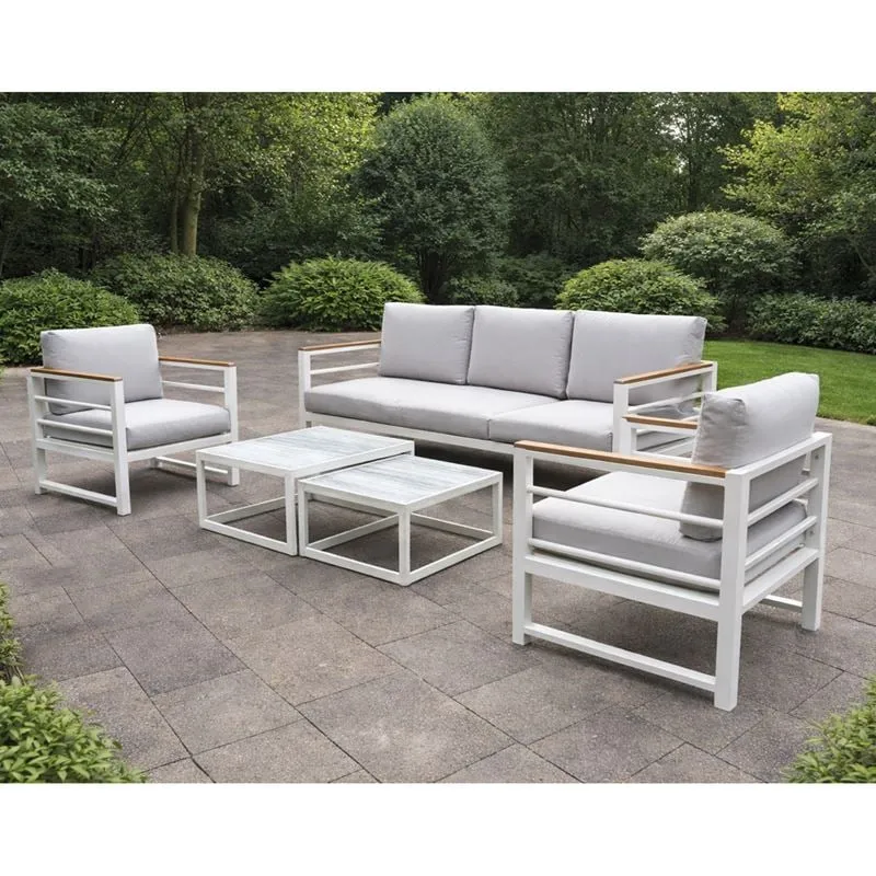MARILIAN Set (5pcs) Metal White/Cushions Light Grey
