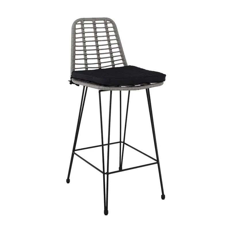 SALSA Bar Stool-Pro with Cushion, Metal Black/Wicker Grey