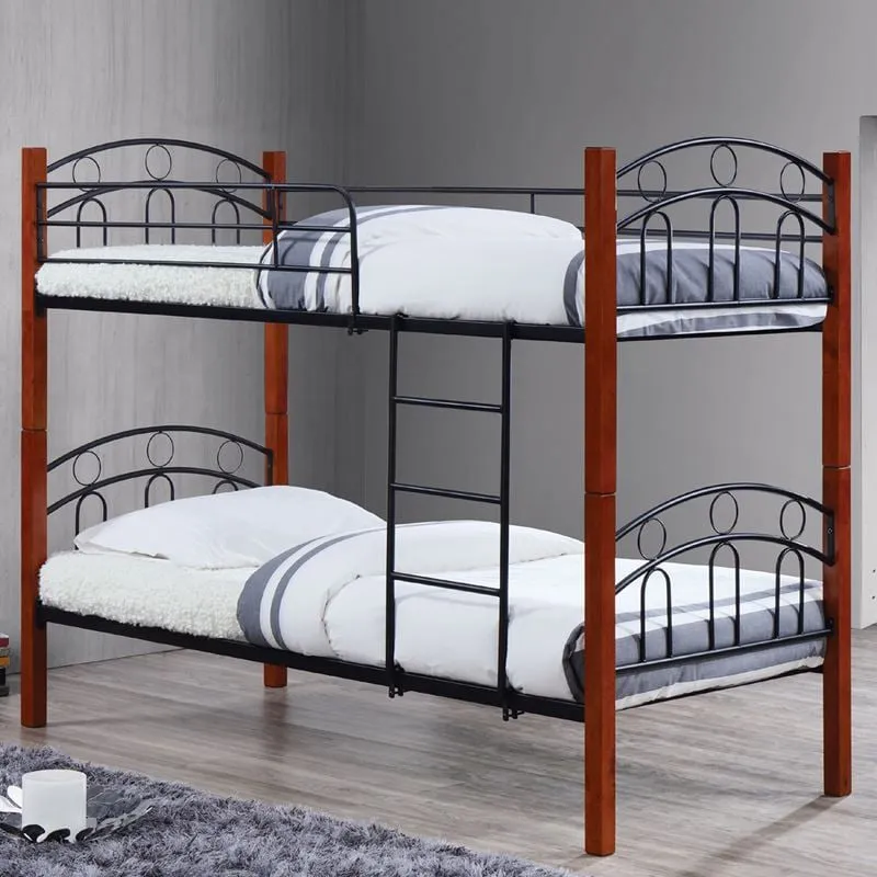 NORTON Double Deck Bed (for Mattress 90x190cm) Metal Black/Wood Walnut