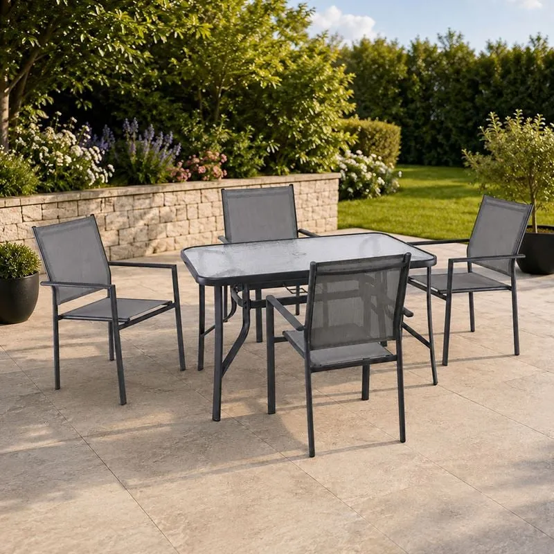 LANSON Set (Table 120x70+4 Armchairs) Metal Dark Grey/Textilene Grey