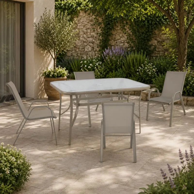 RIO Set Κήπου - Βεράντας: Τραπέζι + 4 Πολυθρόνες Μέταλλο Βαφή Μπεζ, Textilene Μπεζ