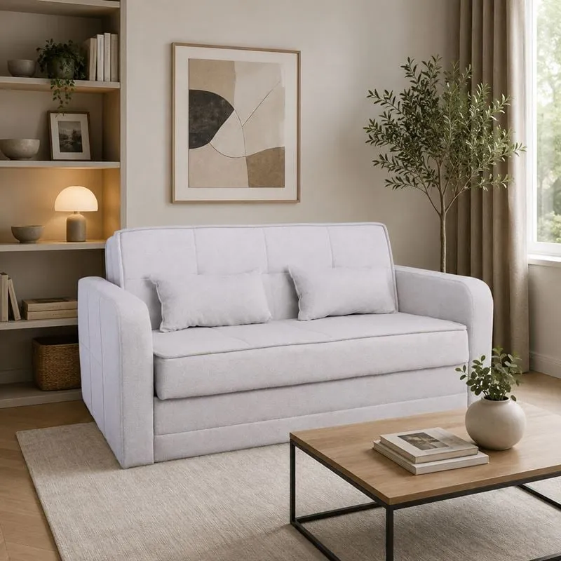 CAMAL Sofa-Bed with Storage 2-Seater / Fabric Light Grey