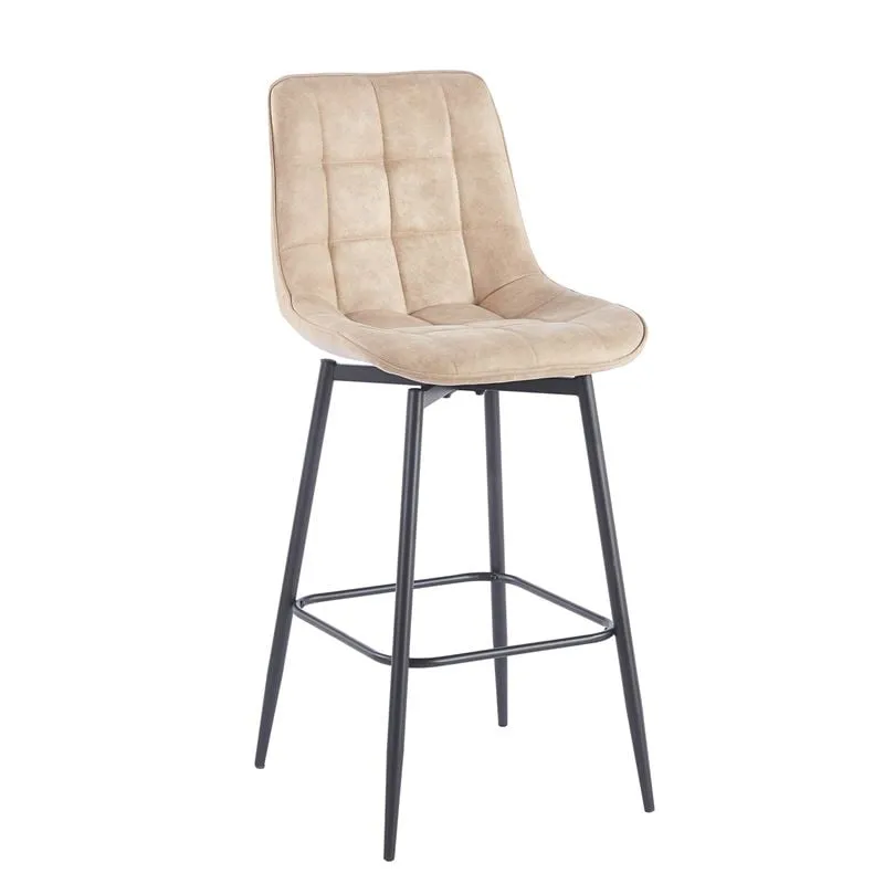 MYRIAM Bar Stool Revolving Metal Black/Fabric Suede Beige
