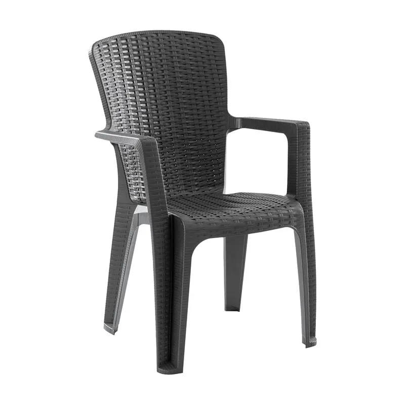 SIDE Πολυθρόνα Κήπου-Βεράντας Στοιβαζόμενη, (Rattan Look) PP-UV Απόχρωση Ανθρακί