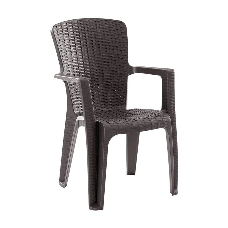 SIDE Πολυθρόνα Κήπου-Βεράντας Στοιβαζόμενη, (Rattan Look) PP-UV Απόχρωση Καφέ