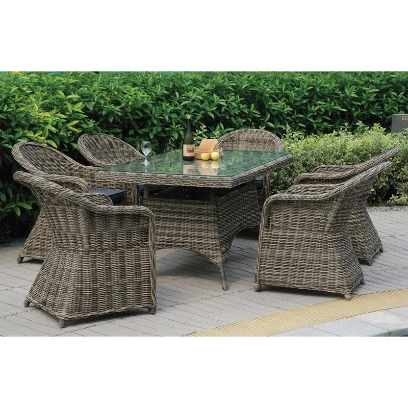MONTANA Set Alu Table 160x90+6 Armchairs Grey Brown Wicker